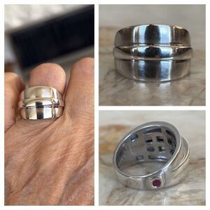 Elle 925 Sterling Silver Large Dome Ring Genuine Ruby Size 9